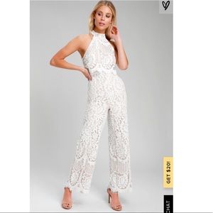 White Lace Halter Jumpsuit